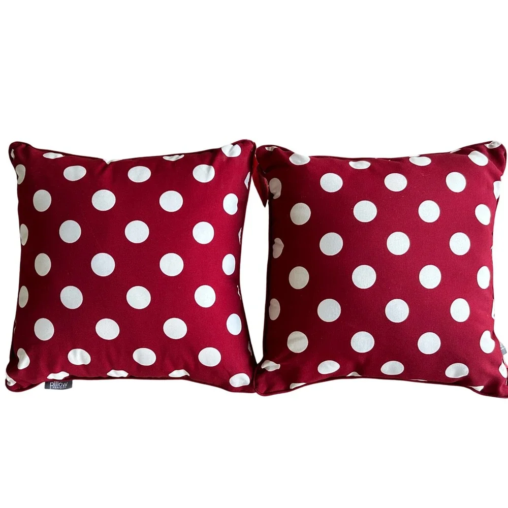 Set of 2 Pillow Perfect Red White Polka Dot Outdoor Throw Pillows 18